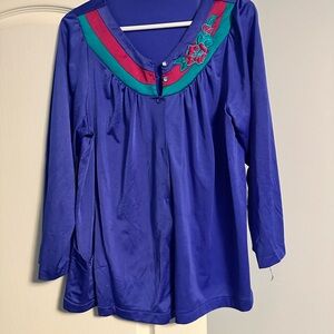 Elegant Blue Blouse with Floral Embroidery